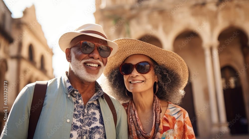 A man and woman wearing hats and sunglasses.